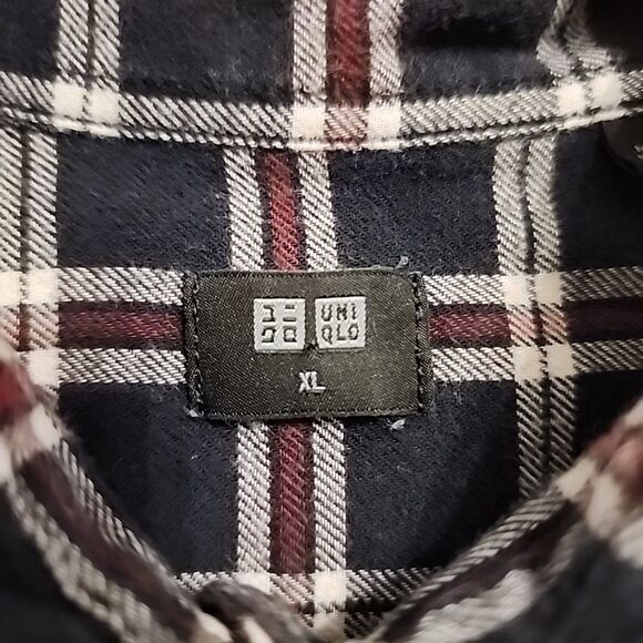 Uniqlo Flannel Shirt 100% Cotton Mens Size XL Black Plaid Button Up Long Sleeve - Picture 4 of 9